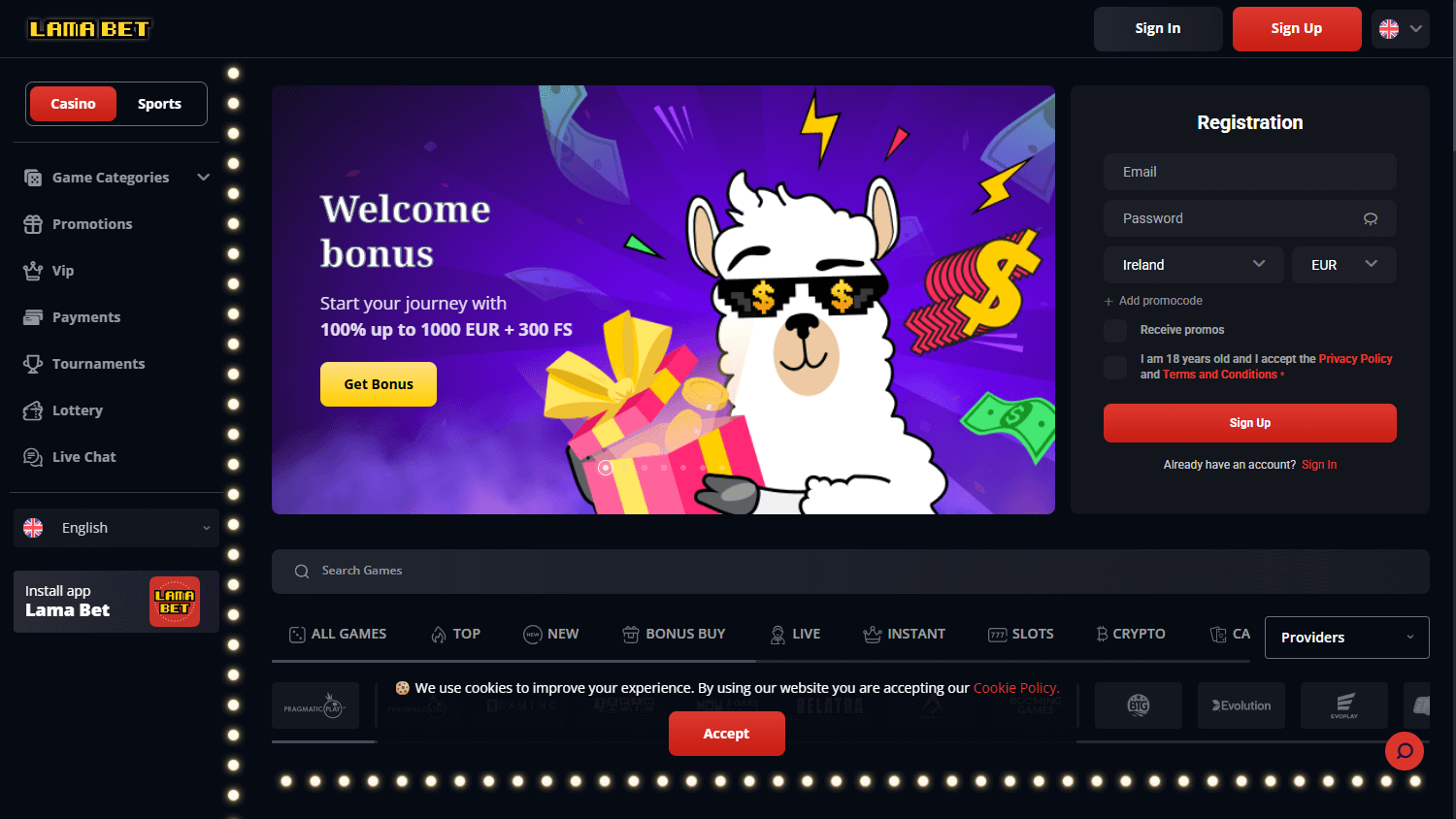 Lamabet_Casino_homepage_desktop