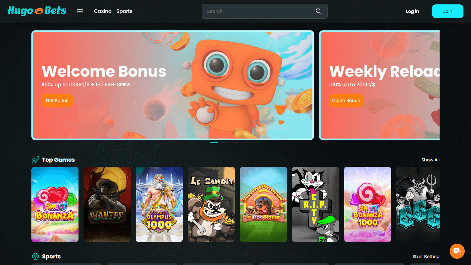 hugobets_casino_homepage_desktop