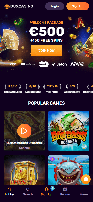 Duxcasino_homepage_mobile