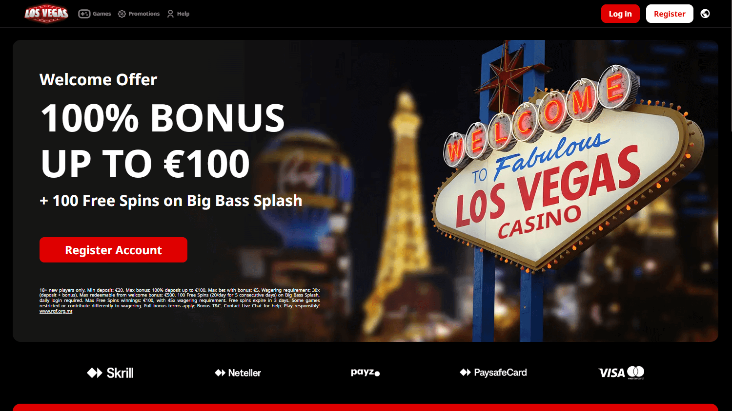 Los Vegas homepage website screenshot