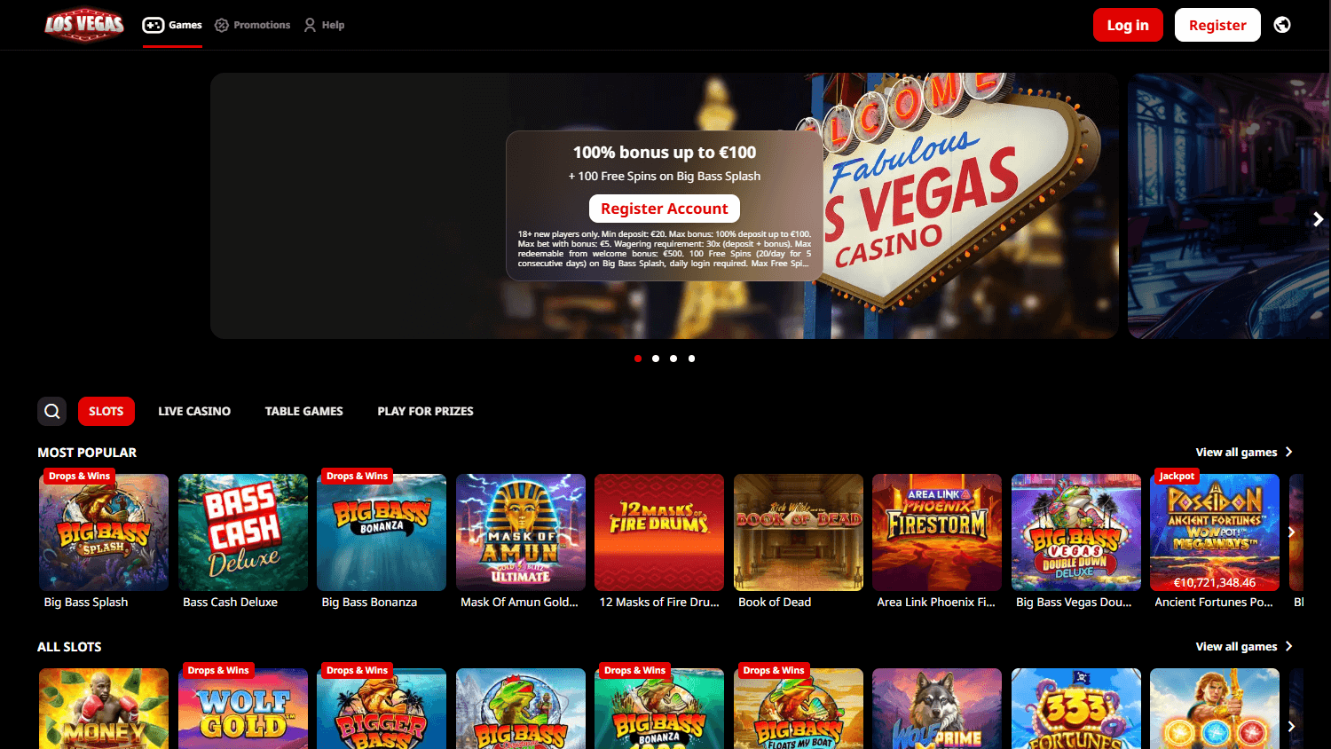 Los Vegas casino lobby website screenshot