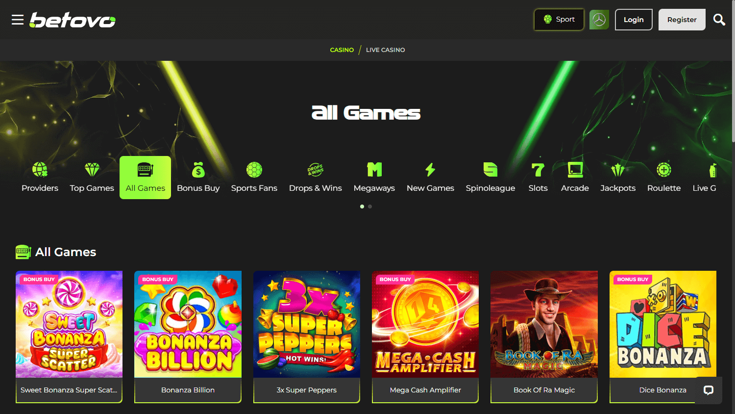 Galleria di Giochi Betovo Casino su Desktop