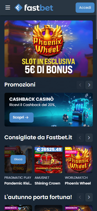 FastBet Casino Mobile Homepage