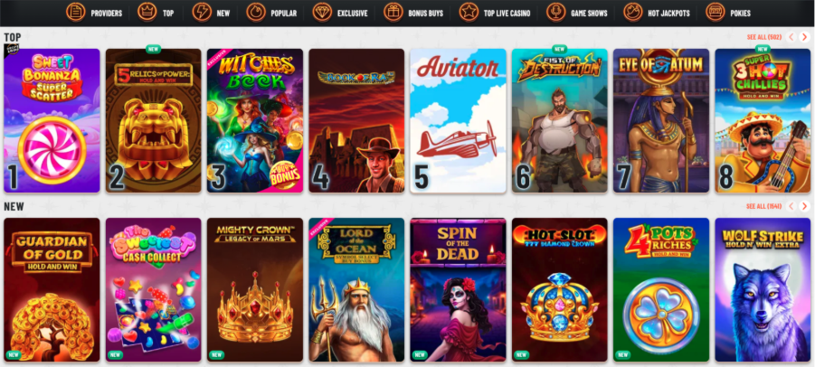 Wyns Casino game lobby