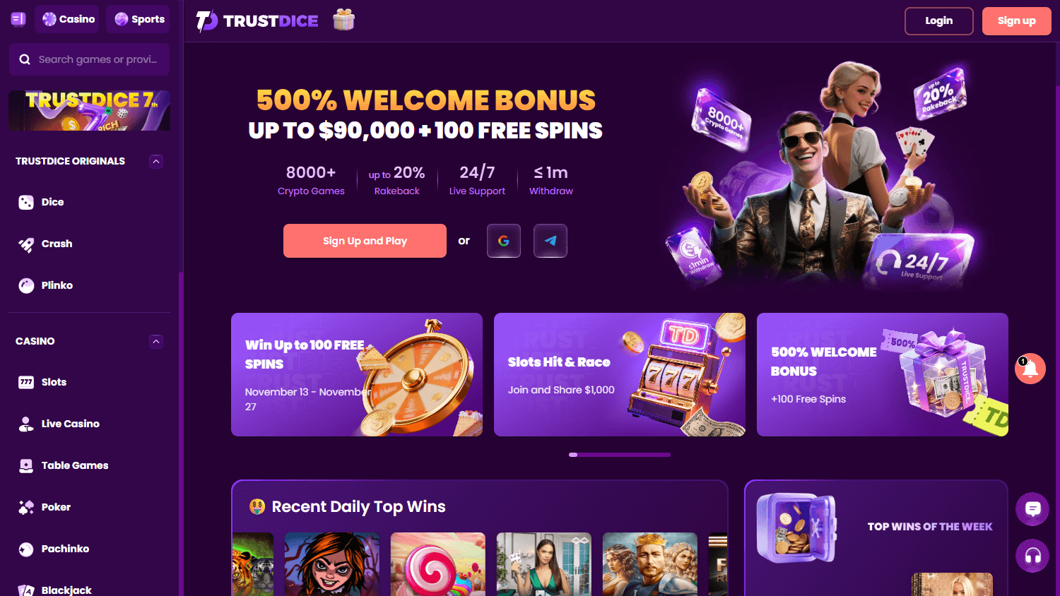 TrustDice_Casino_homepage_desktop