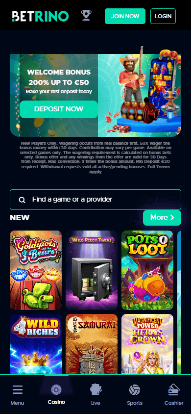 betrino_casino_homepage_mobile