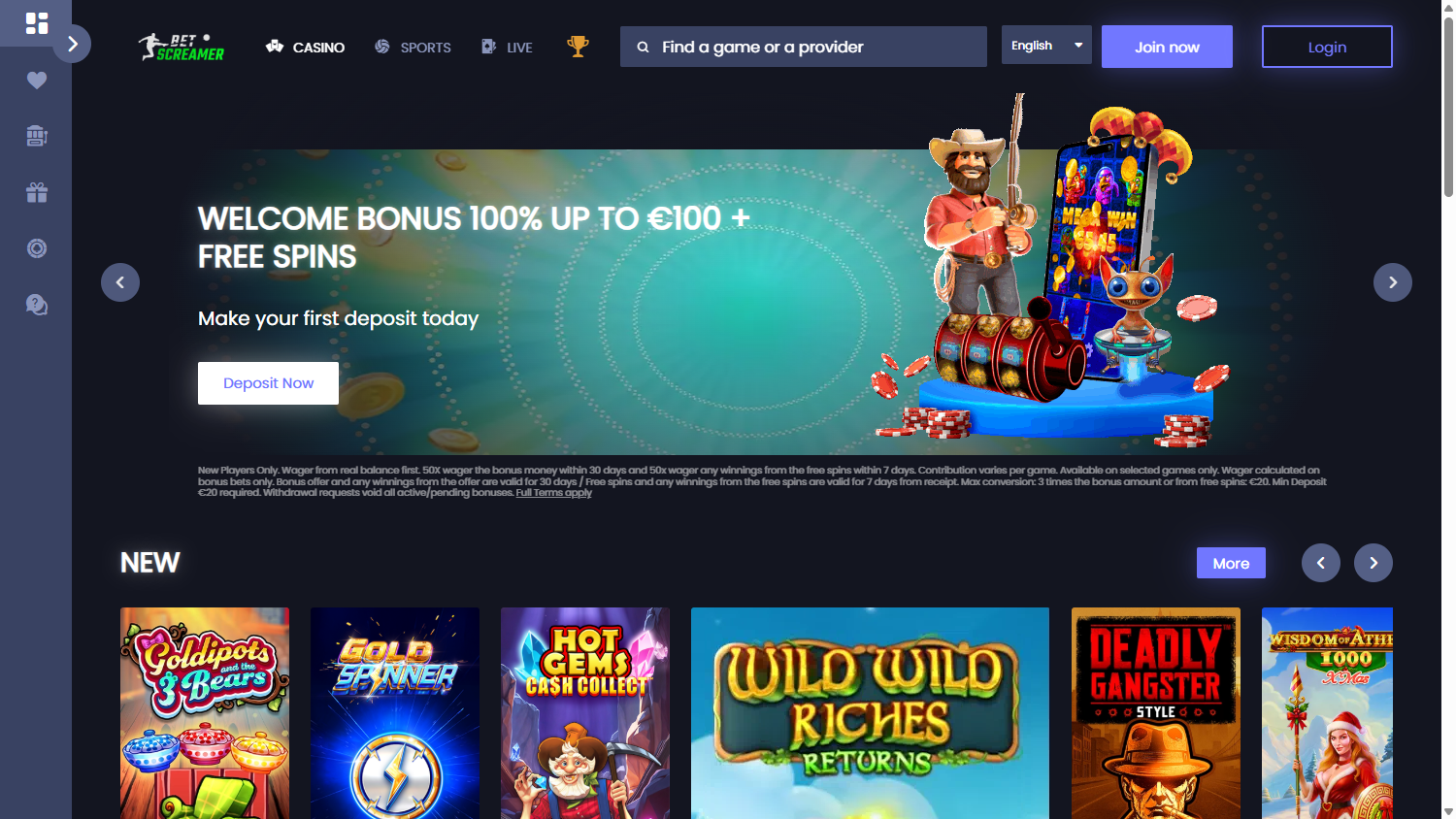 BetScreamer_Casino_homepage_desktop