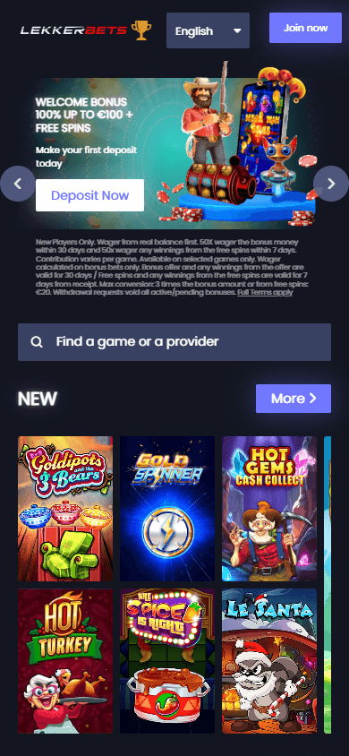 LekkerBets_Casino_homepage_mobile