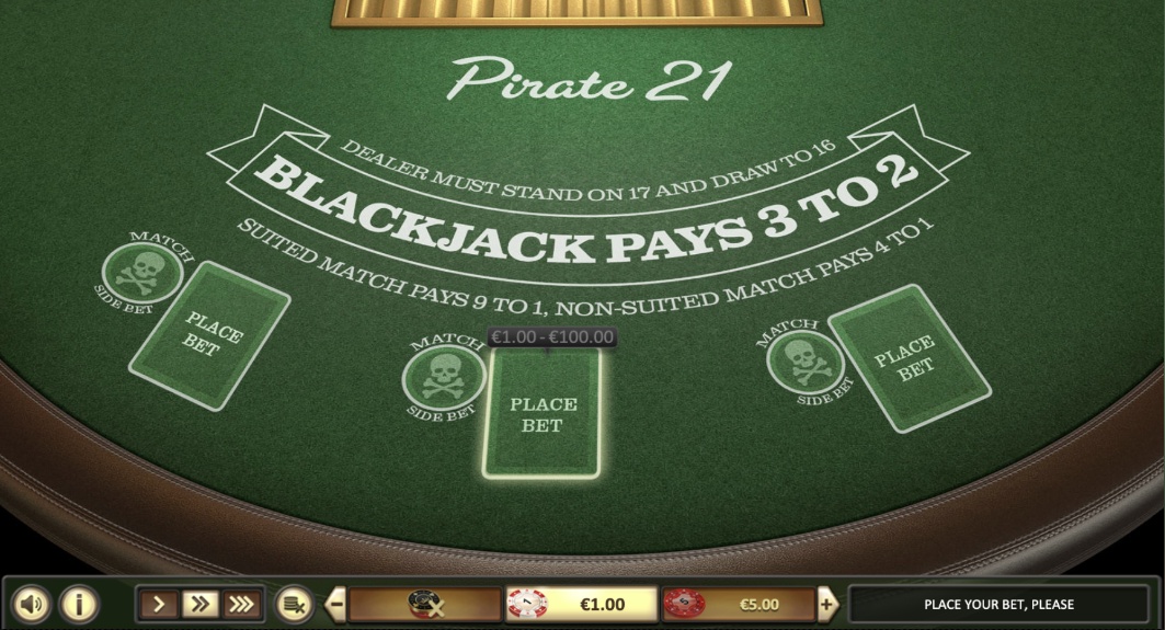 A player starts a new game on Pirate 21 by Betsoft Gaming