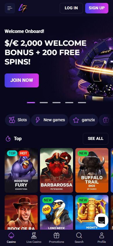 Lucky7even_Casino_homepage_mobile