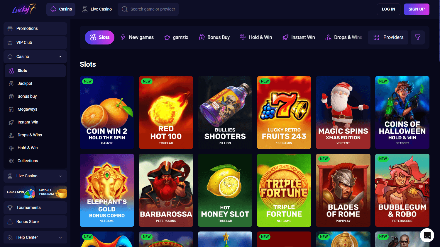 Lucky7even_Casino_game_gallery_desktop