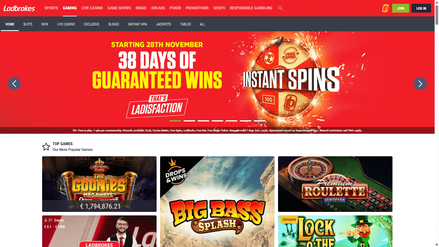 Ladbrokes homepage website screenshot