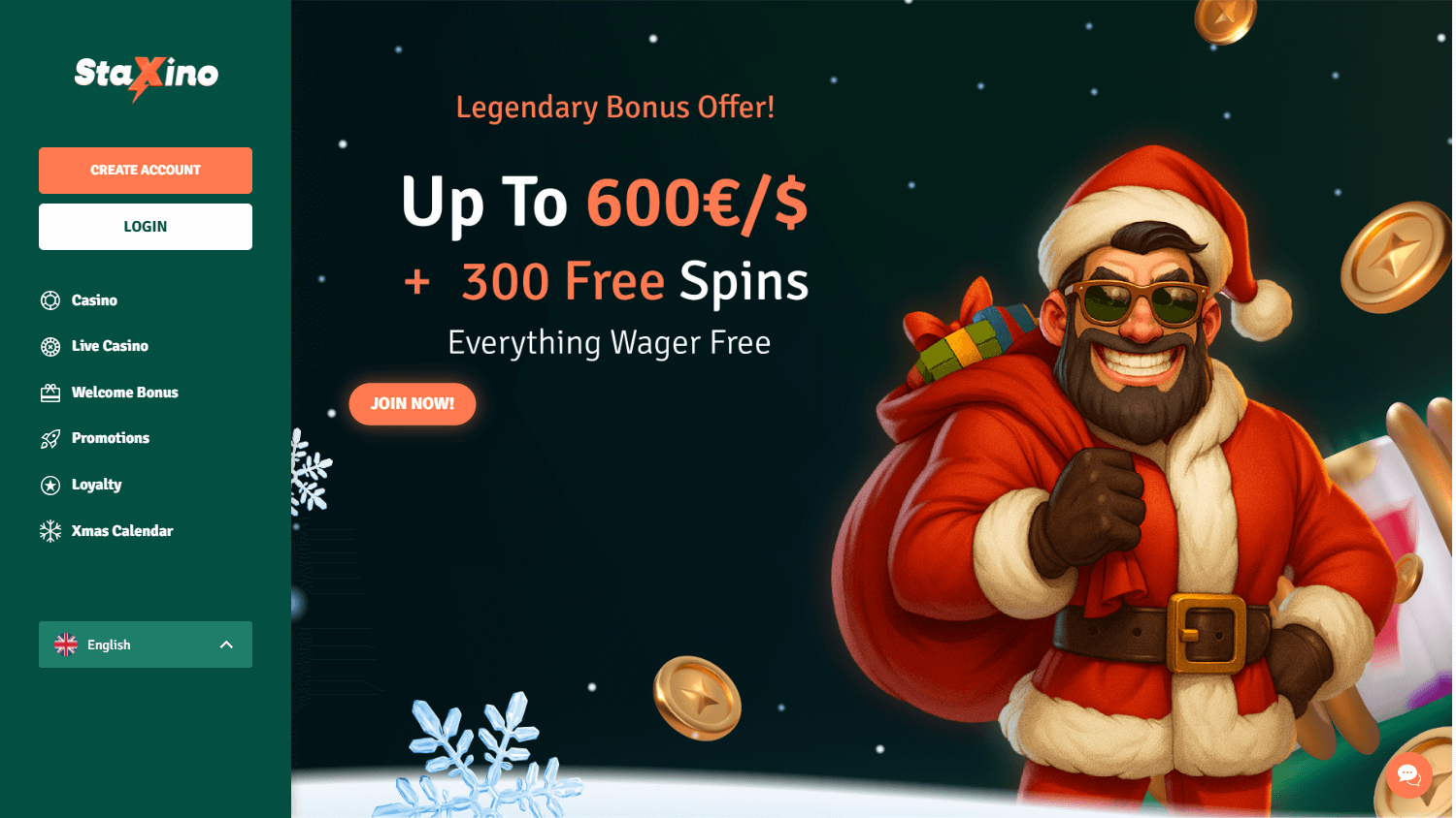 Interface du casino Staxino montrant les catégories de jeux et les promotions en vedette