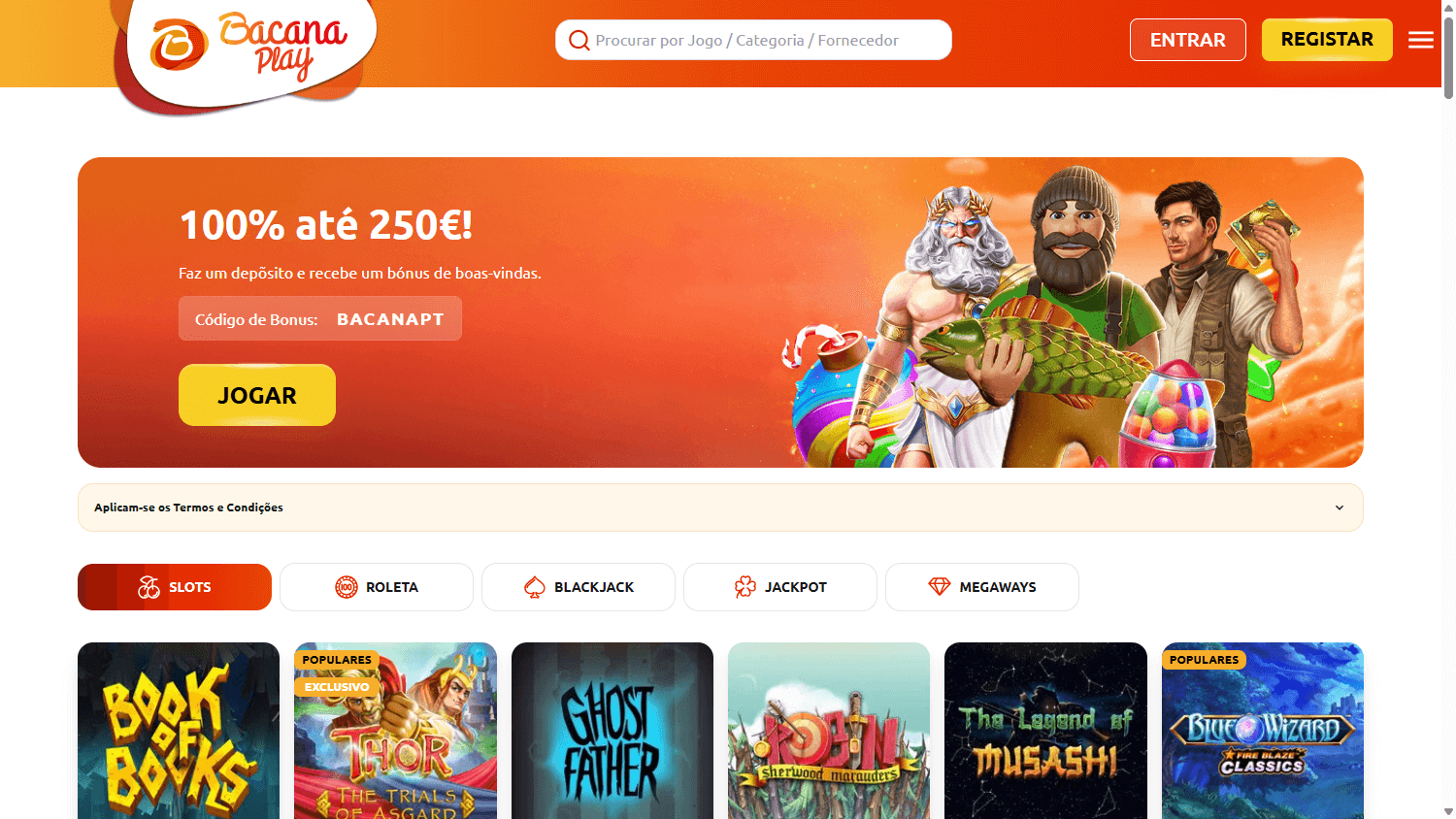 Interface do Bacanaplay App mostrando a galeria de jogos e saldo