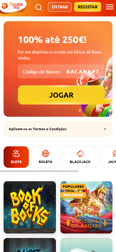 Interface móvel do BacanaPlay PT mostrando a galeria de jogos