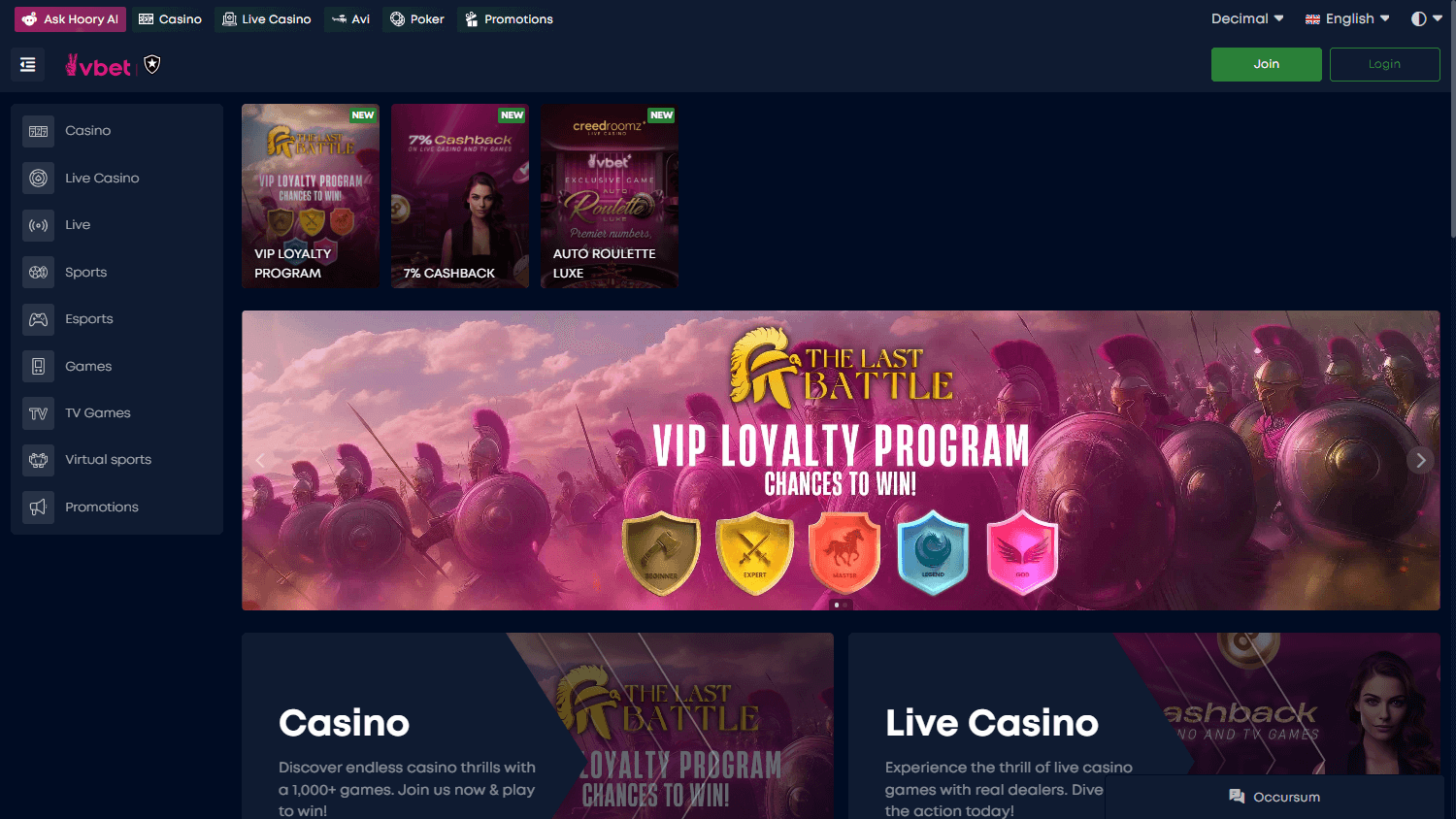 Vbetcrypto_Casino_homepage_desktop