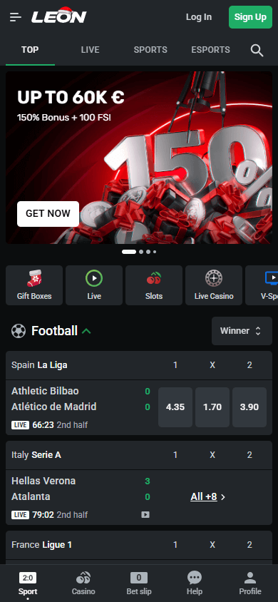 Leon Casino Mobile Homepage