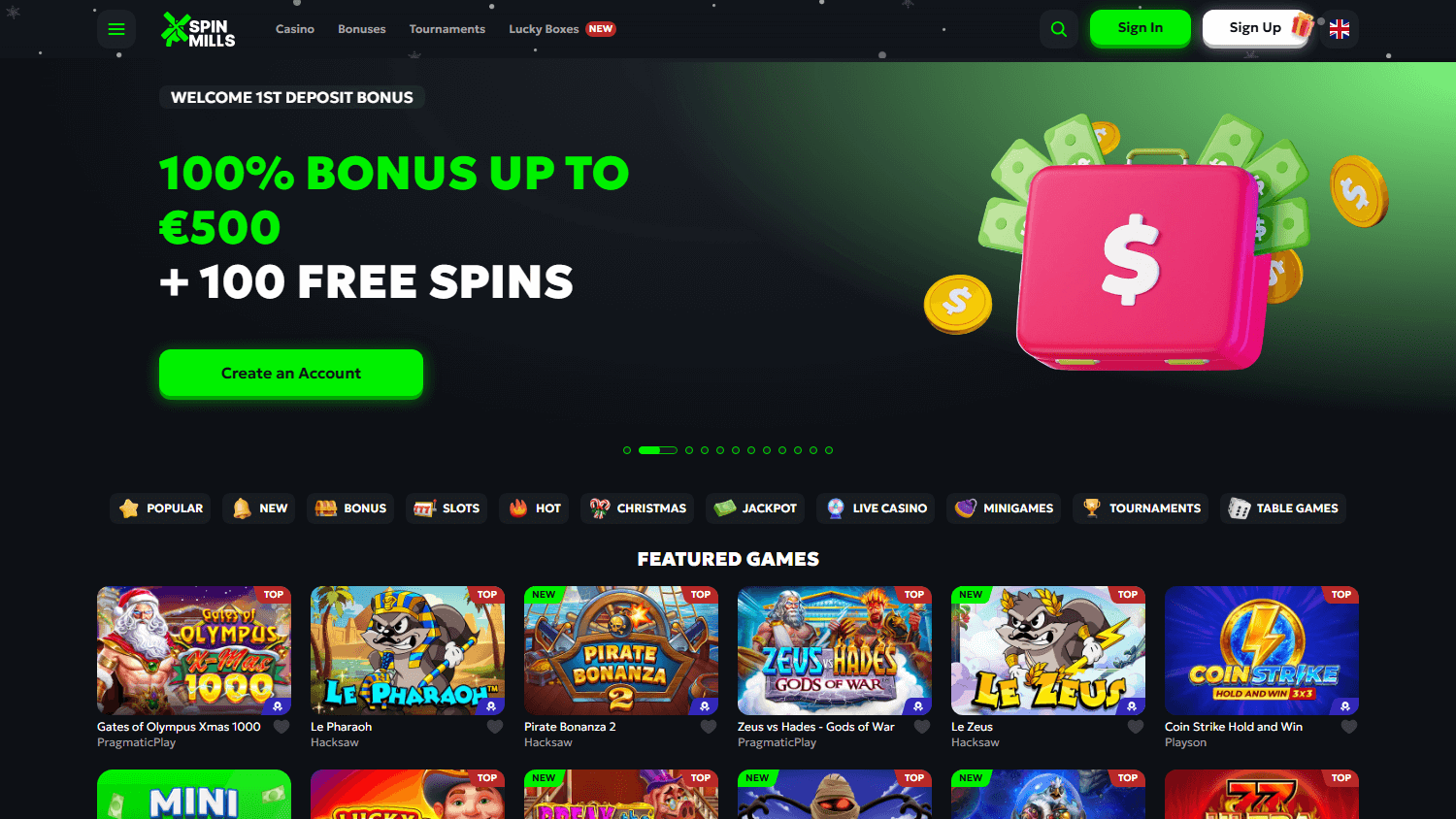 spinmills_casino_homepage_desktop