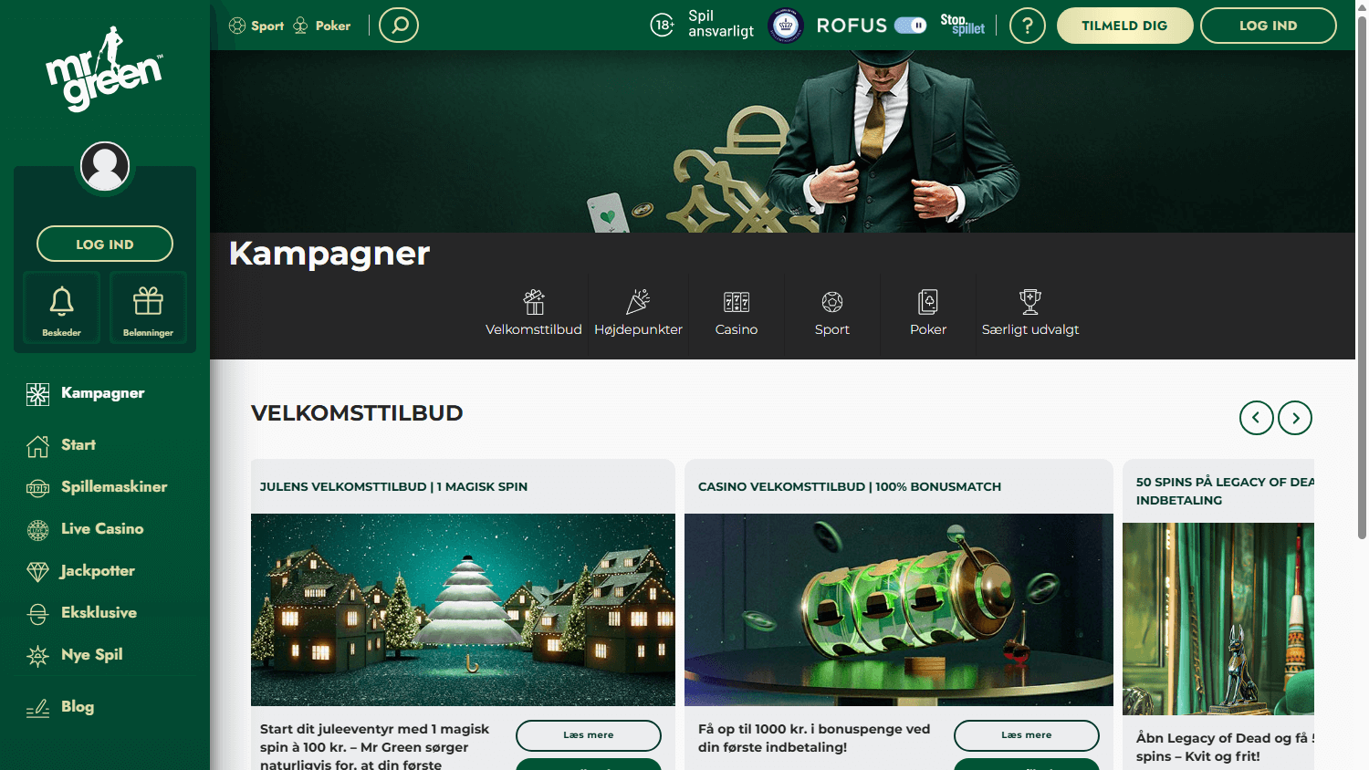Mr Green Casino promotions på desktop