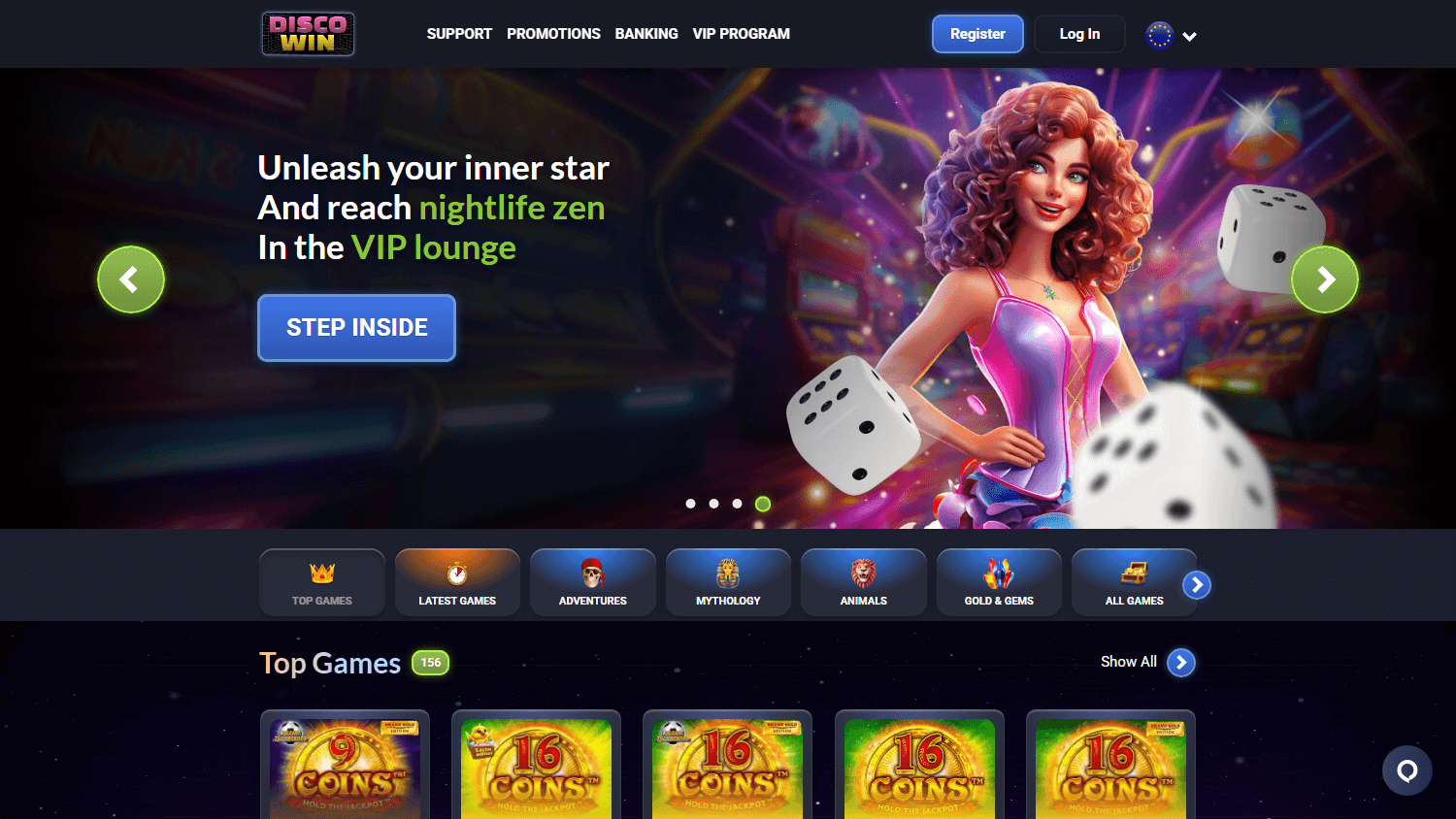 Homepage di Wincasino su desktop