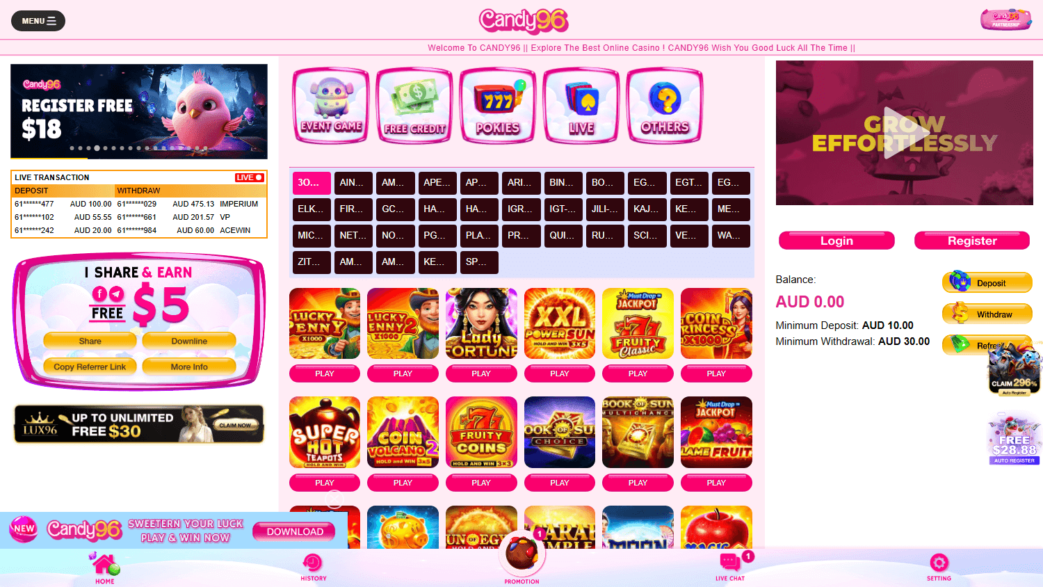 candy96_casino_homepage_desktop