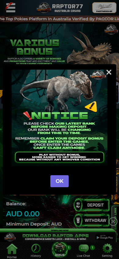 raptor77_casino_homepage_mobile