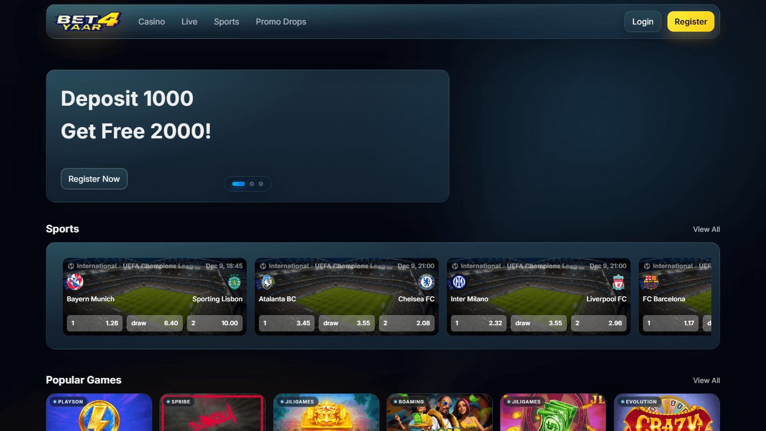 bet4yaar_casino_homepage_desktop