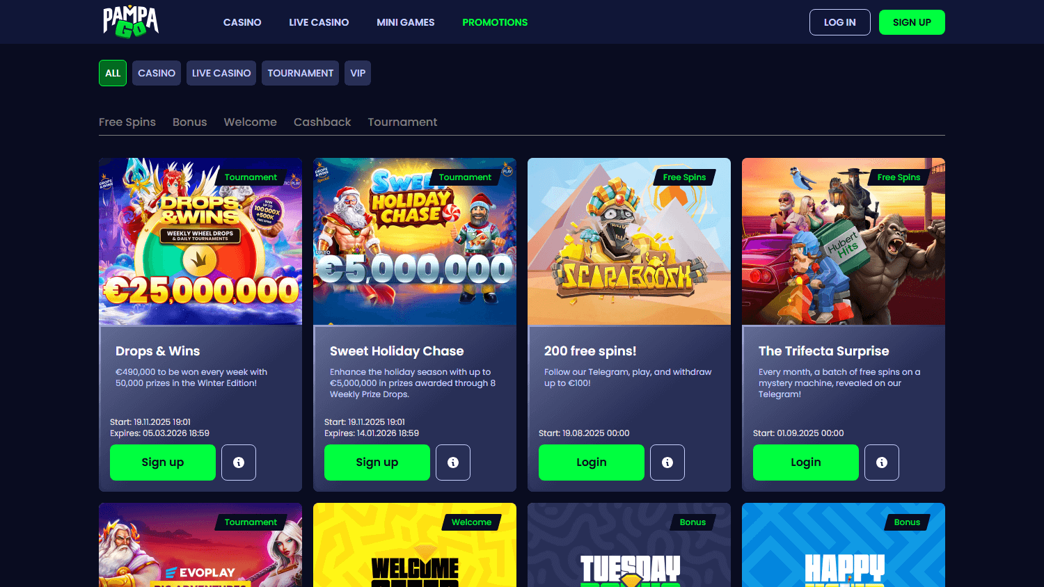 Promotions du casino pampago