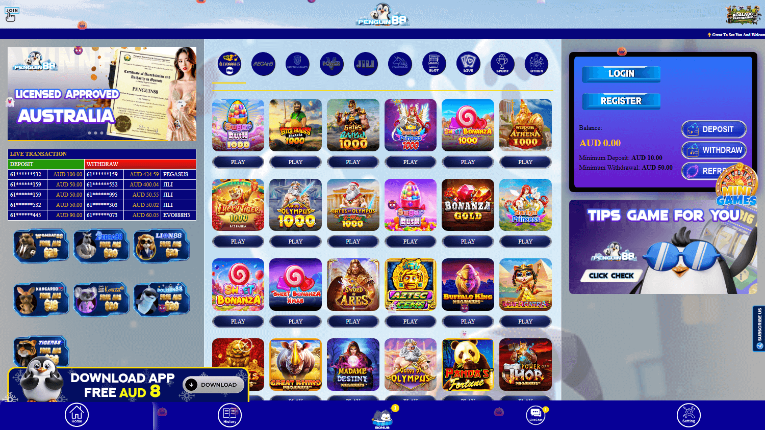 penguin88_casino_homepage_desktop