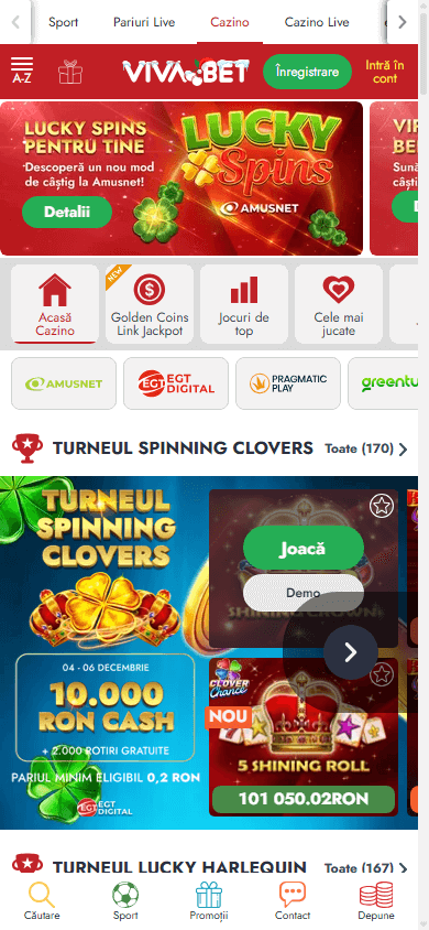 Schermata della homepage mobile di Vivabet Casino su smartphone