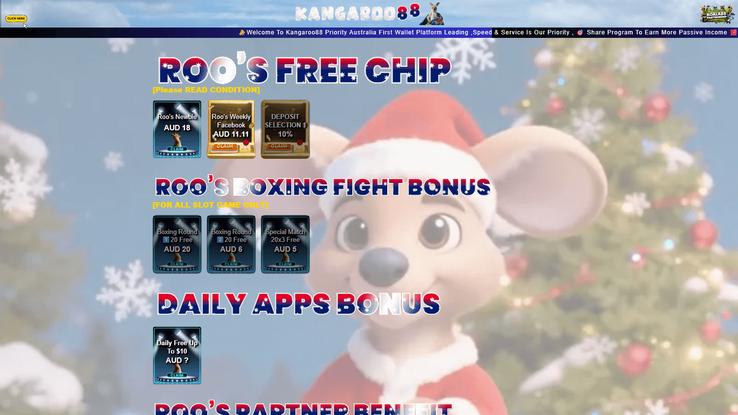 Kangaroo 88 Casino Promotions Interface