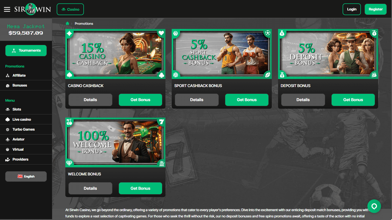 реномирано Irwin Casino vip бонус промоционален банер