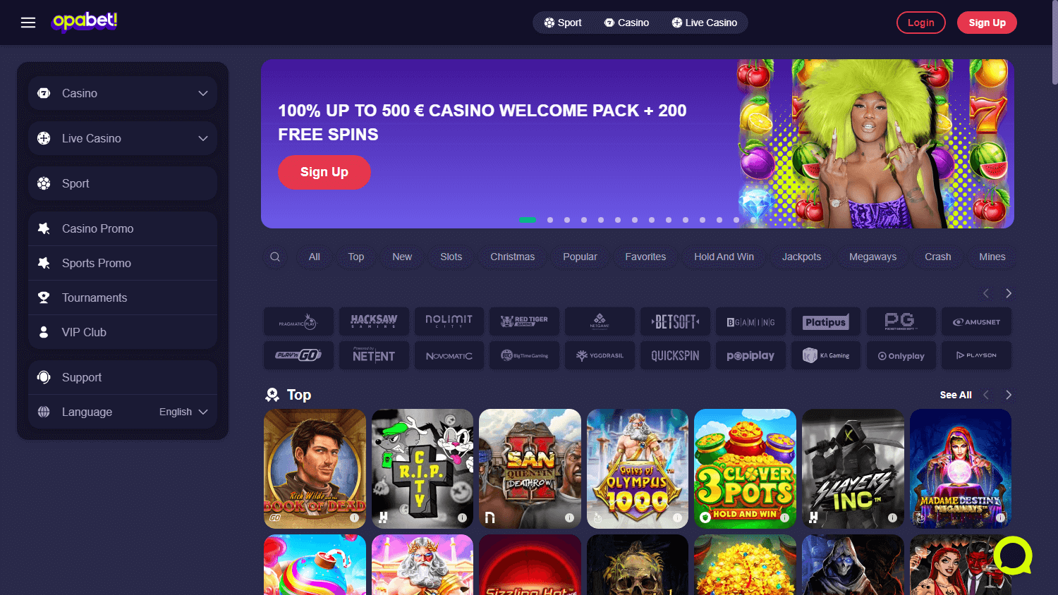 Opabet_Casino_homepage_desktop
