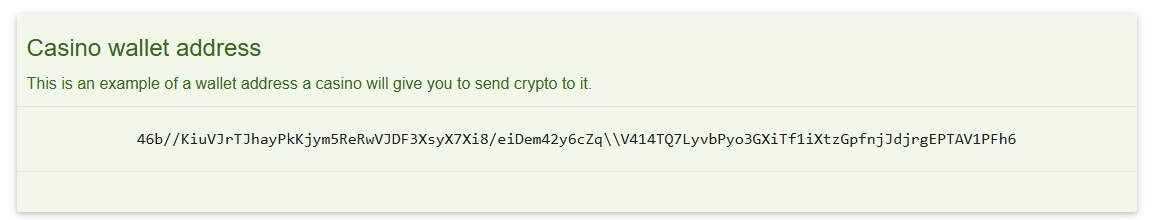 Example of a wallet address a crypto casino will give you to make deposits