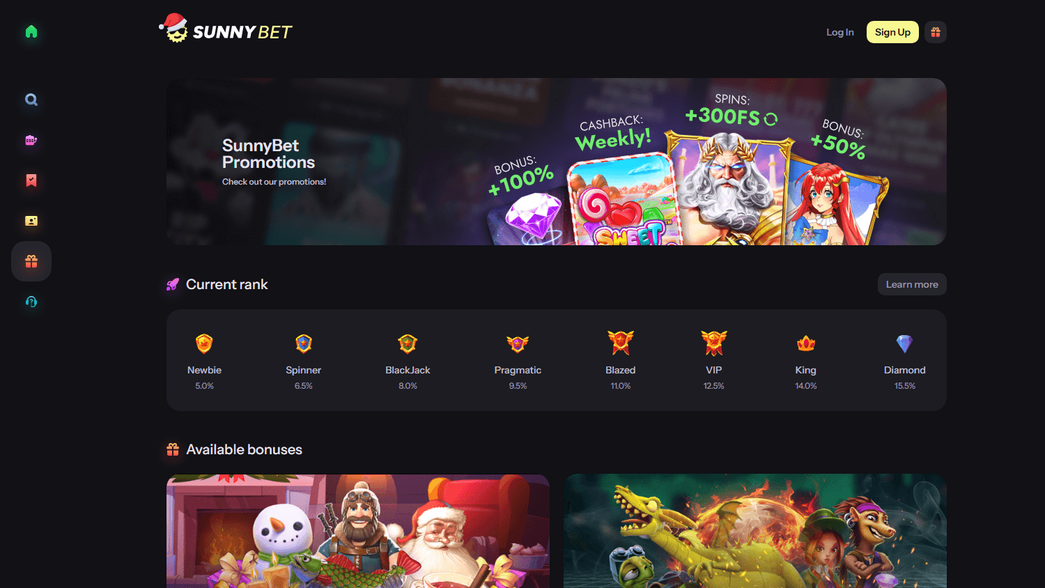 Sunnybet boonuste leht