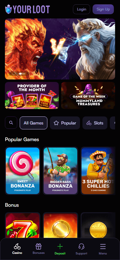 Loot Casino Mobile Homepage Screenshot