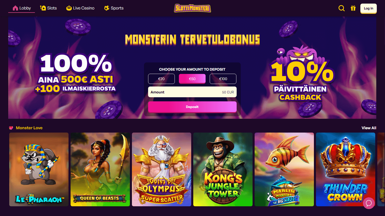 slottimonsteri_casino_homepage_desktop