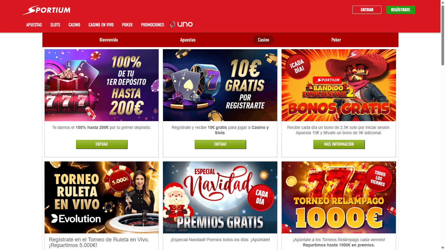 Promociones de Sportium casino en escritorio