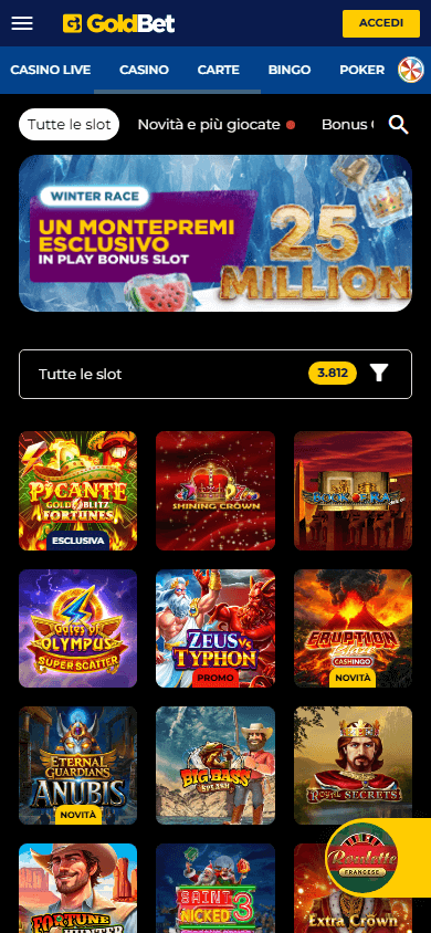 GoldBet Casino game gallery on mobile