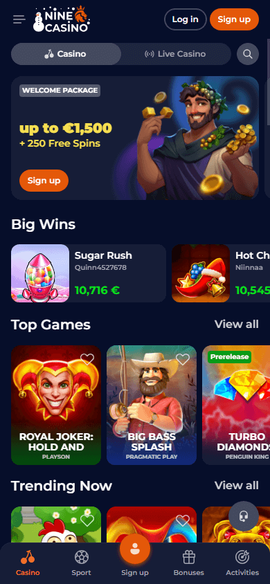 leader Nine Casino bonus de premier dépôt bannière promotionnelle