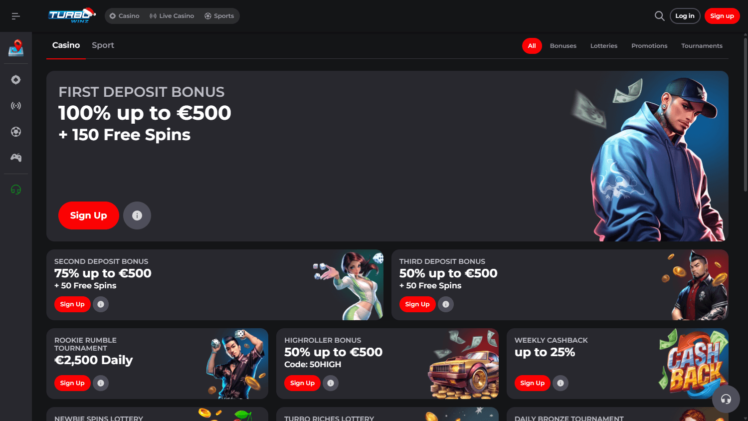 top Turbo Wins Casino paquete de bienvenida promoción en Spain