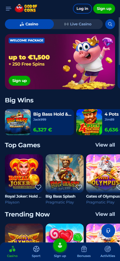 receive God of Wins Casino loyalty bonus banner