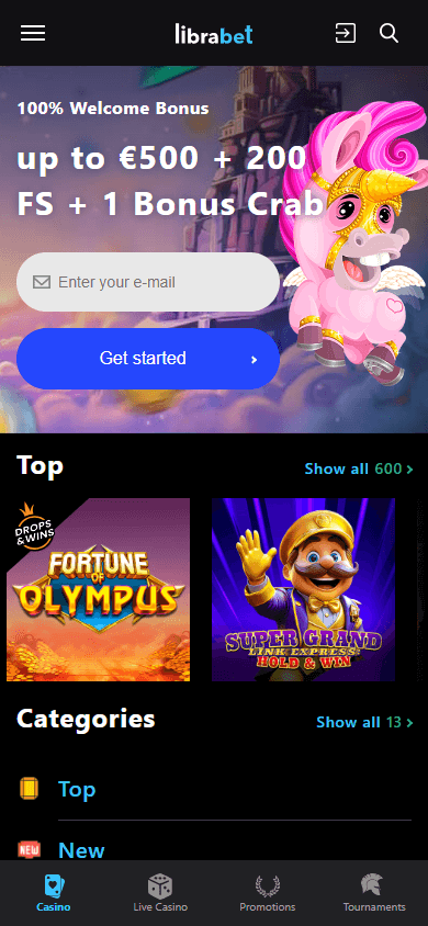 Galleria di giochi su Librabet app mobile