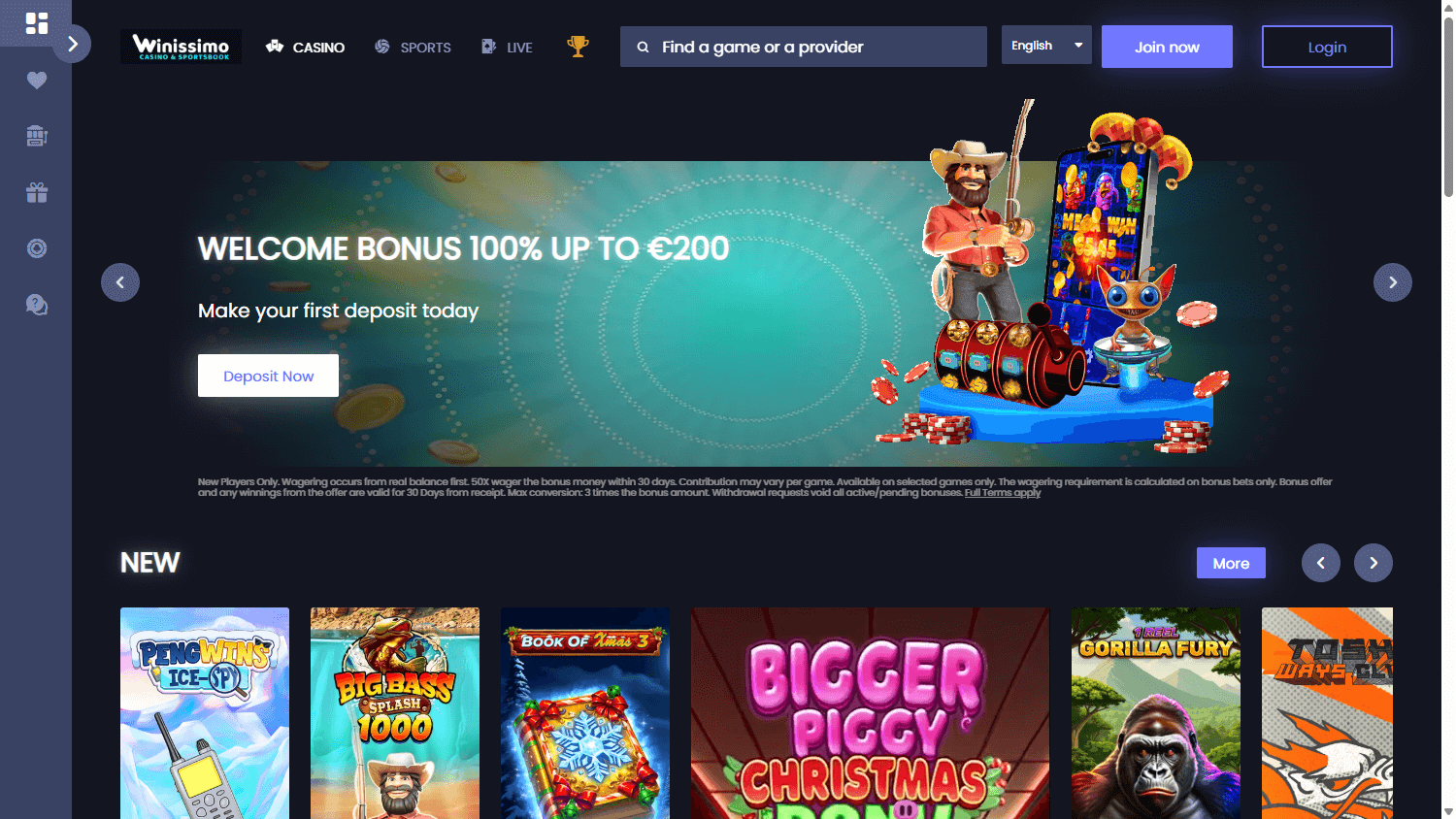 Winissimo homepage website screenshot