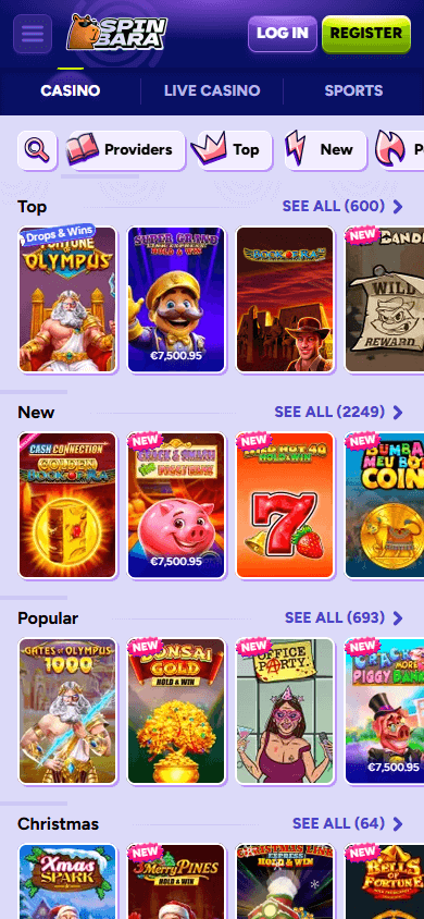 Spinbara Casino mobil spilloversikt