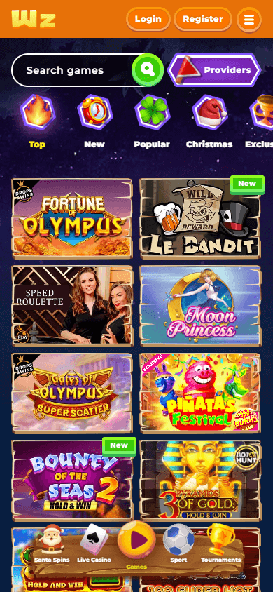 Wazamba Casino Mobile Game Gallery Interface