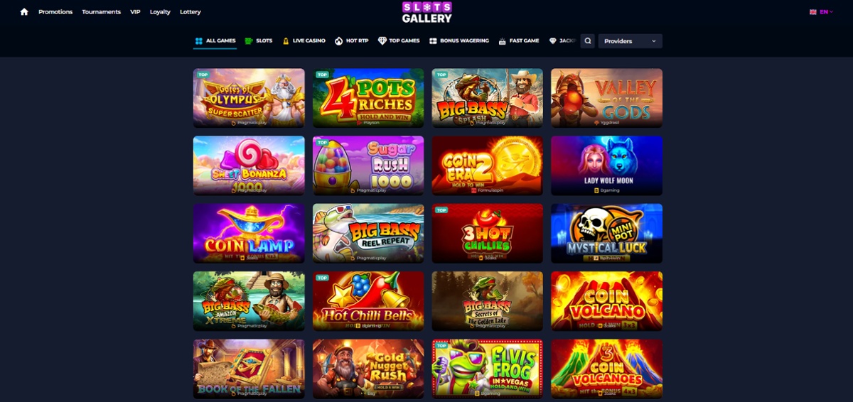 Games lobby at Slots Gallery casino online in Canada