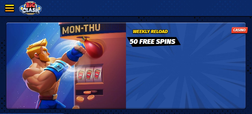 Claim free spins when you reload your bankroll at BigClash mobile casino in Canada