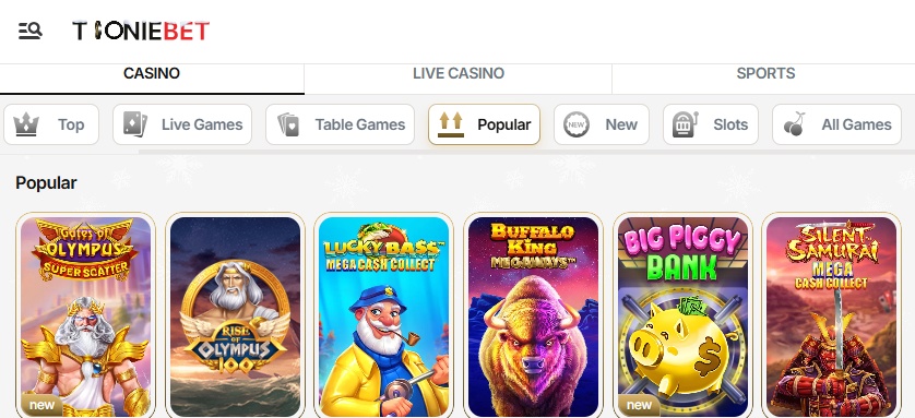 Play mobile casino games at Tooniebet in Canada