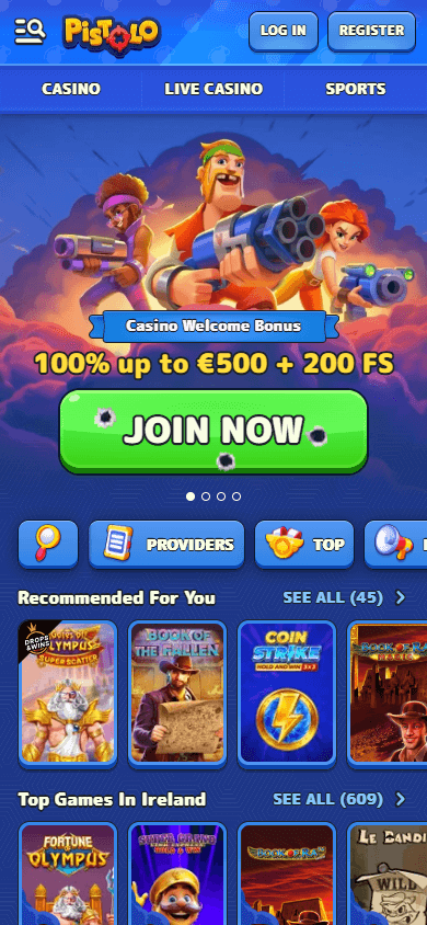 Pistolo Casino Homepage Mobile Ansicht